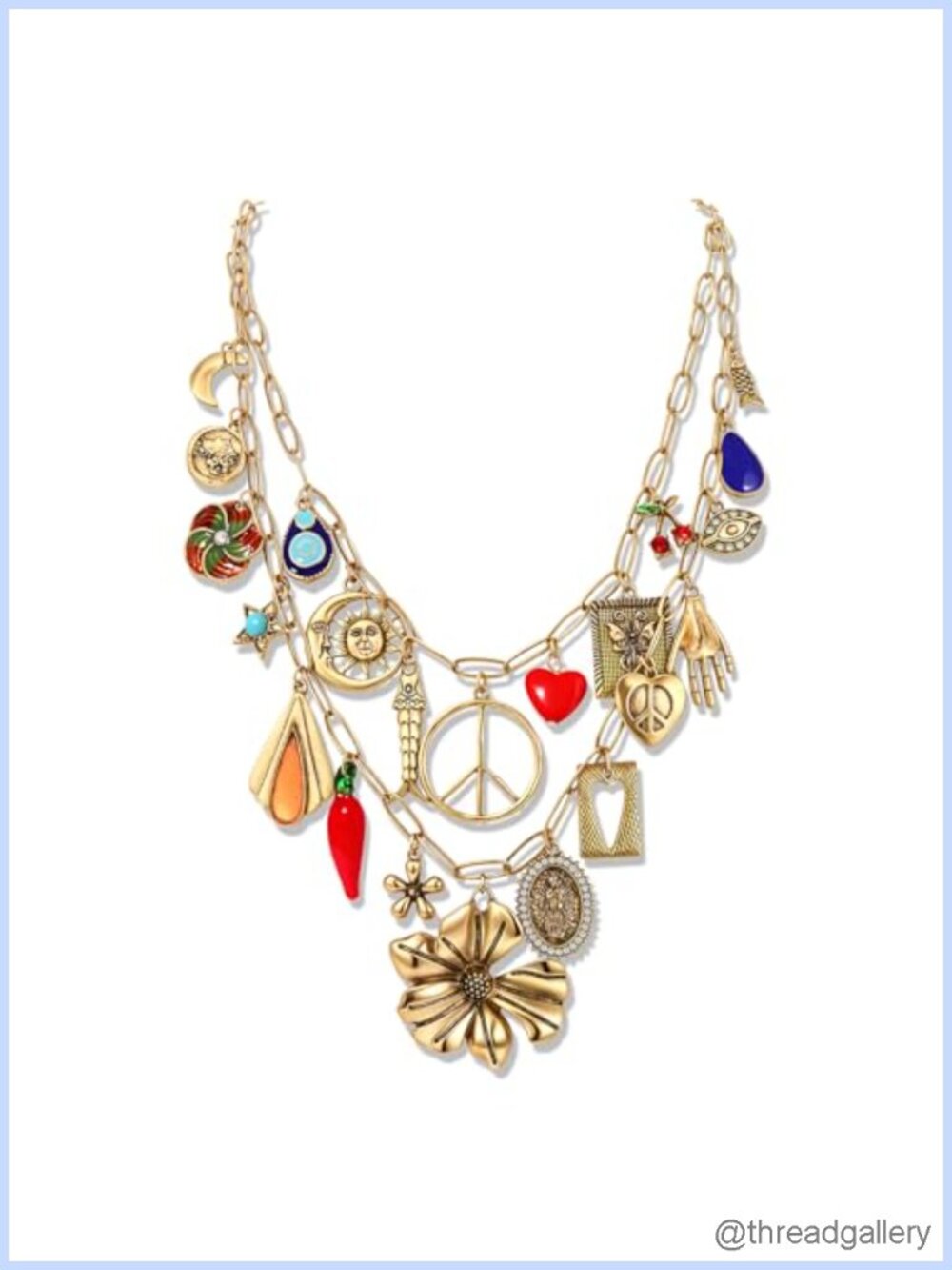 Chunky Gold Paperclip Chain Charm Necklace Layering Boho Statement